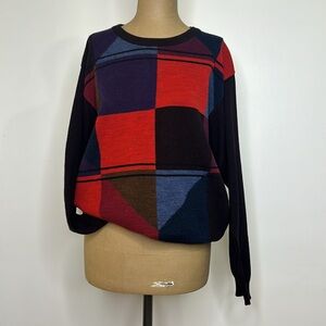 Saks Fifth Avenue 🛍️ Vintage Wool Blend Geometric Color Block Sweater Top